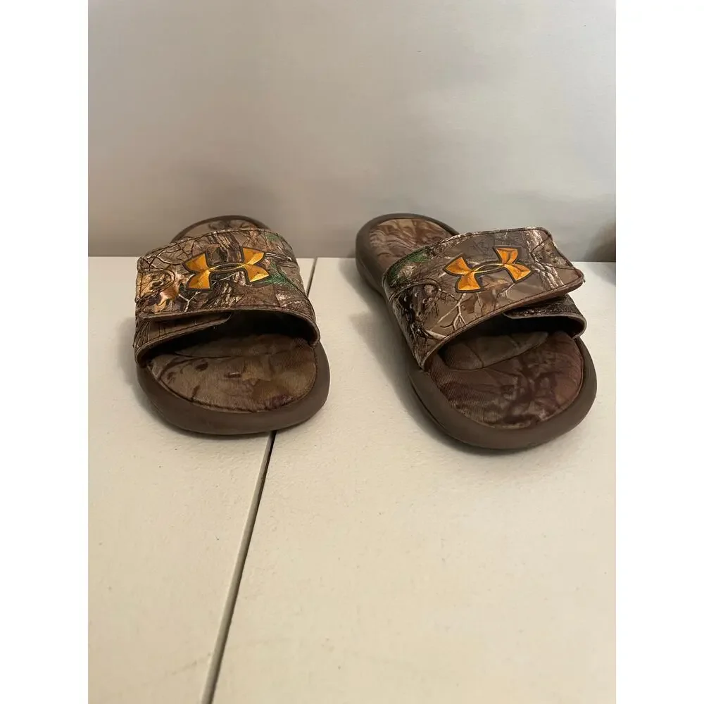 Under Armour kids youth 4D foam Real Tree camo‎ slip on slides 12 flip flops kid